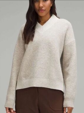 Lululemon Alpaca Wool-Blend V-Neck Sweater Heathered White Opal